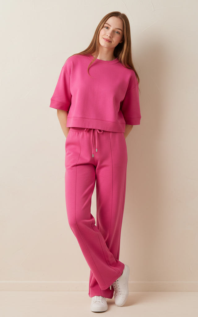 Pink Crop Sweatshirt & Flapper Trouser Tracksuit