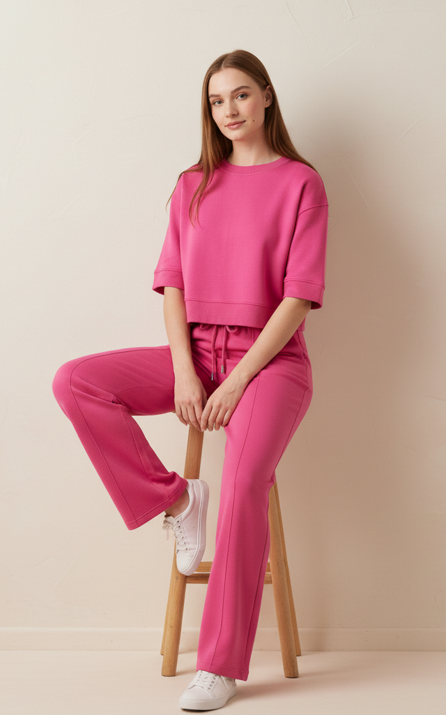 Pink Crop Sweatshirt & Flapper Trouser Tracksuit