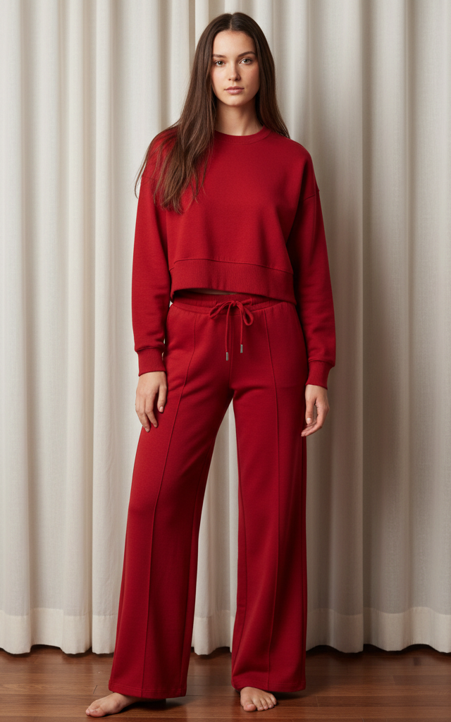 Red Crop Sweatshirt & Flapper Trouser Tracksuit