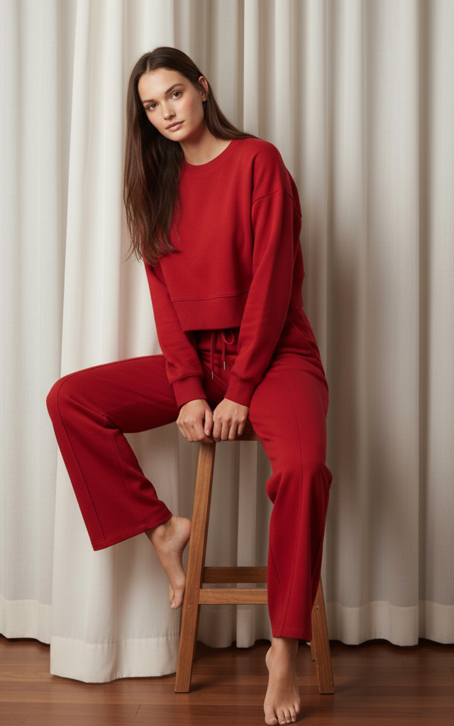 Red Crop Sweatshirt & Flapper Trouser Tracksuit
