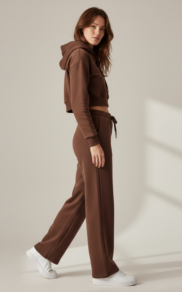 Chocolate Brown Crop Hoodie Tracksuit