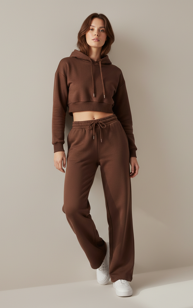 Chocolate Brown Crop Hoodie Tracksuit Chocolate Brown