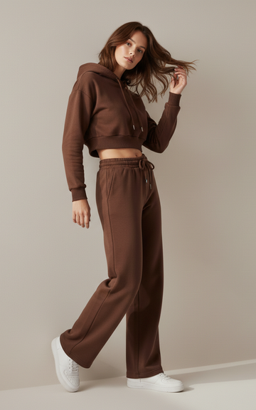 Chocolate Brown Crop Hoodie Tracksuit