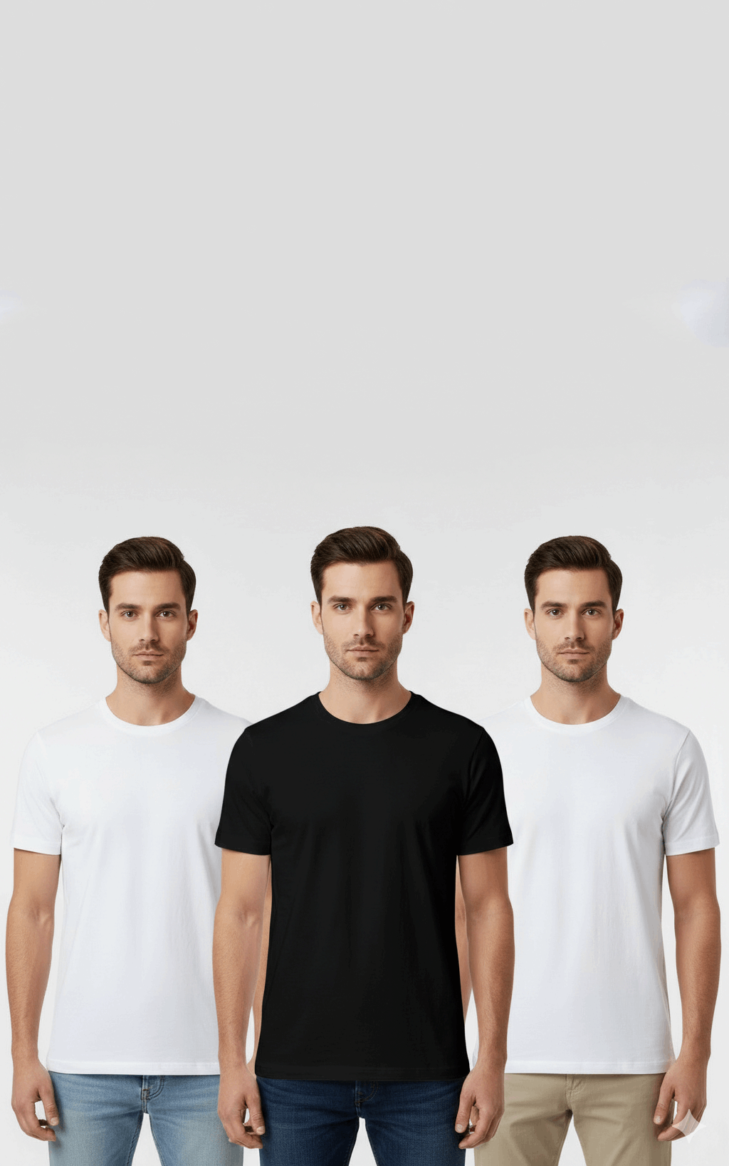 2 white & 1 Black Pack of 3 Men’s T-Shirts - SKM Trio Savings