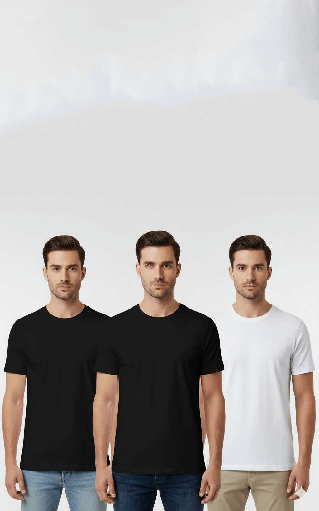 1 white & 2 Black Pack of 3 Men’s T-Shirts - SKM Trio Savings 2 Black + 1 White
