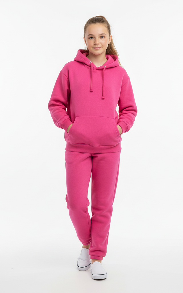 Pullover Hoodie Tracksuit for Girls – Cute & Comfy Everyday Tracksuit Pink