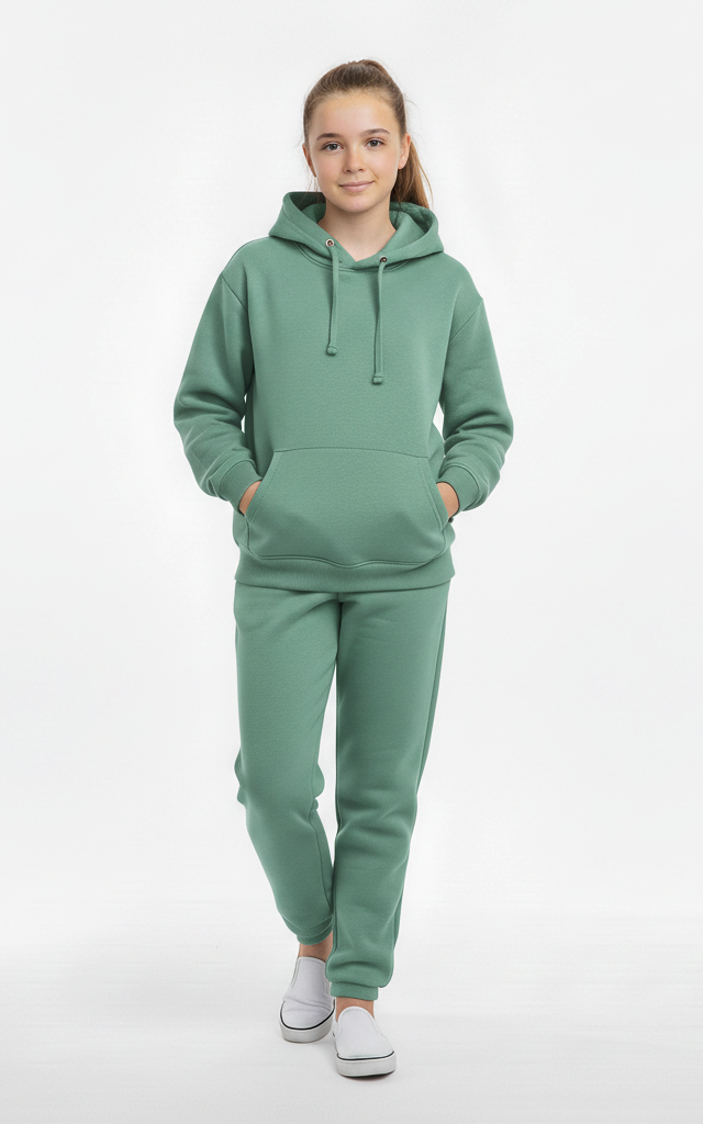 Pullover Hoodie Tracksuit for Girls – Cute & Comfy Everyday Tracksuit See Green