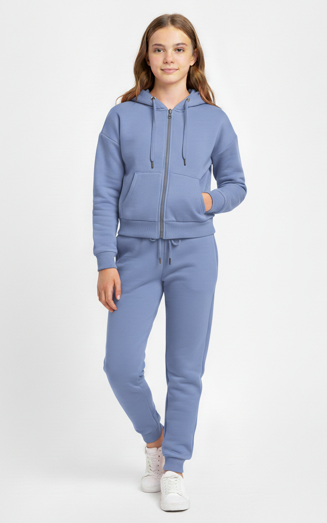 Zipper Hoodie Tracksuit for Girls – Stylish & Cozy Everyday Indigo