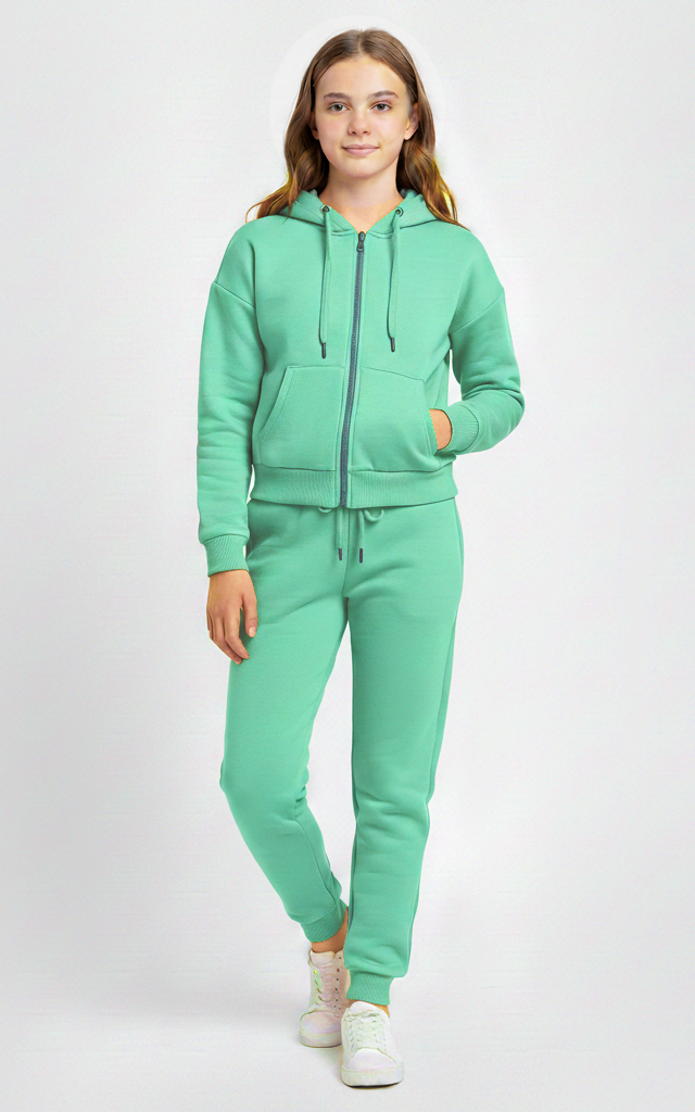 Zipper Hoodie Tracksuit for Girls – Stylish & Cozy Everyday See Green