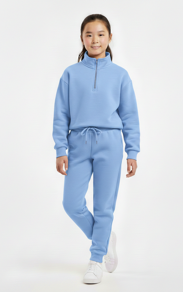 Quarter-Zip Sweatshirt Tracksuit for Girls – Trendy & Comfortable Indigo