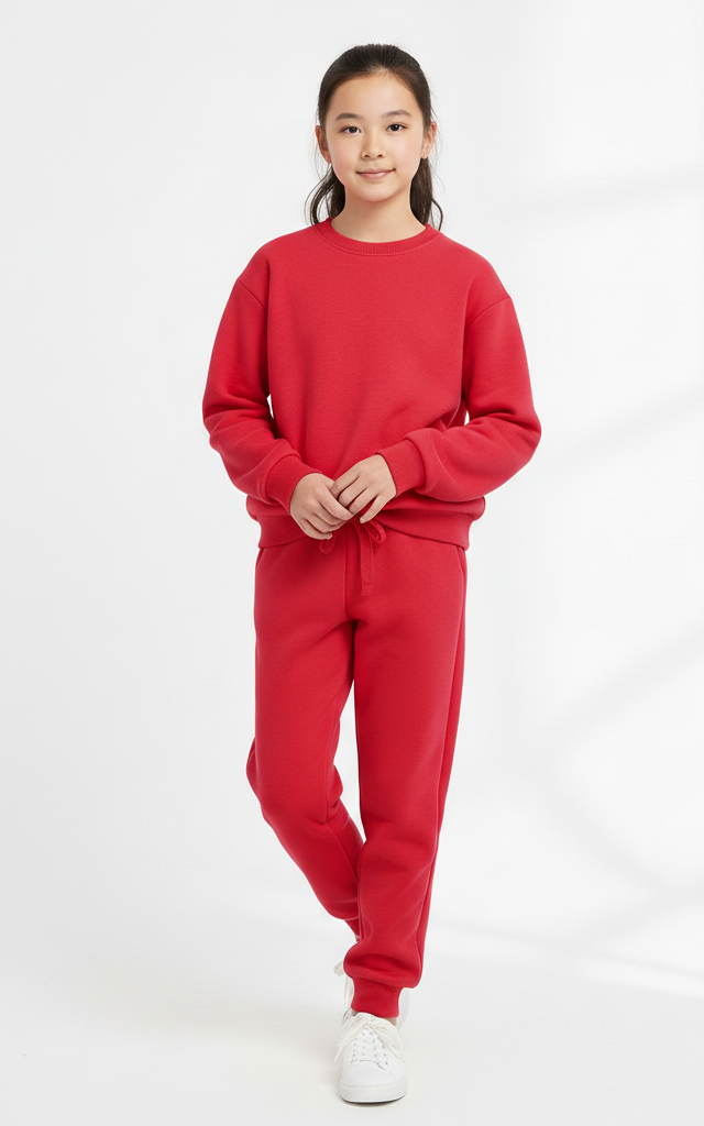 Classic Sweatshirt Tracksuit for Girls – Cozy & Stylish Everyday Tracksuit Red
