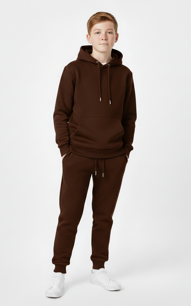 Pullover Hoodie Tracksuit for Boys – Cozy & Stylish Tracksuit Chocolate Brown