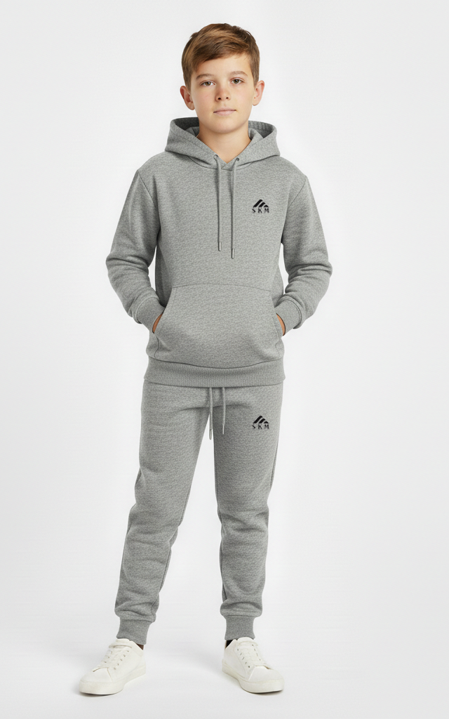 Boys’ Pullover Hoodie Tracksuit – Cozy & Stylish Outfit Set Heather Grey