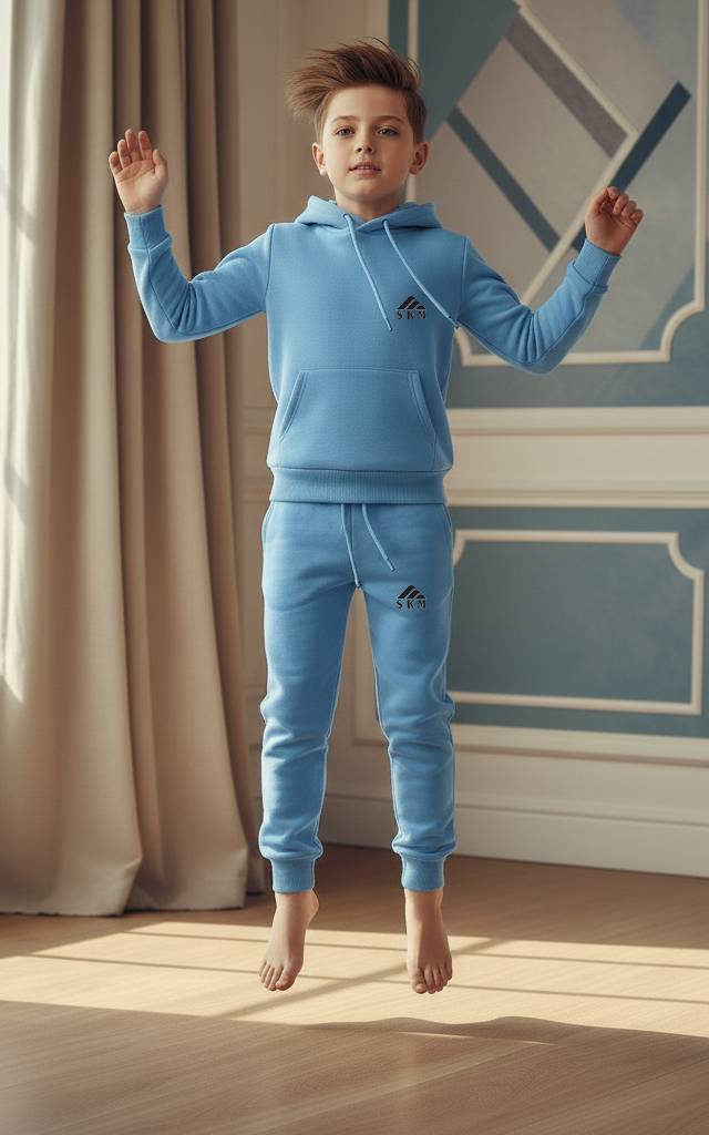 Sky Blue Boys’ 2-Piece Hoodie & Jogger Set – Cozy Streetwear for Every Day
