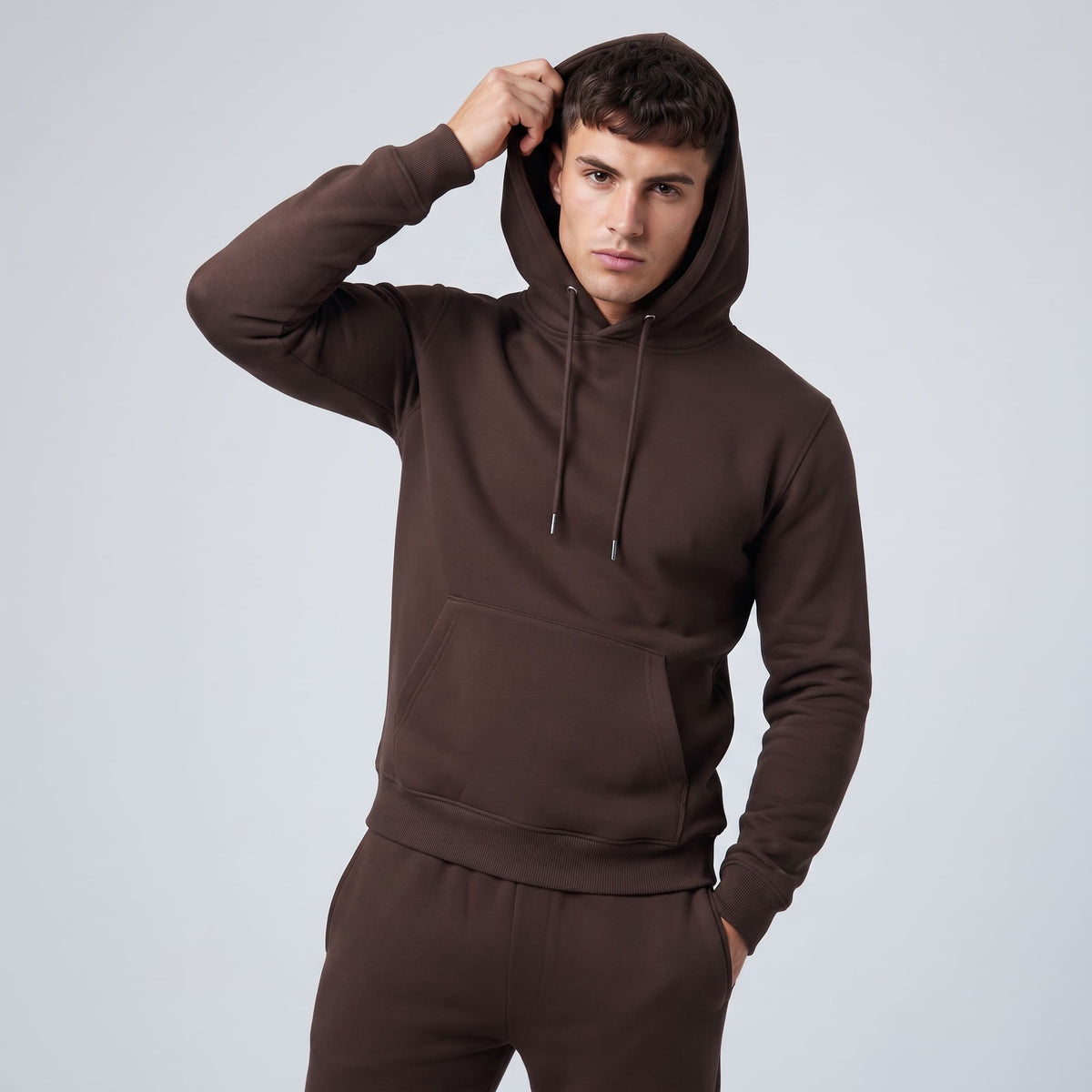 Men's brown hoodie tracksuit with matching fleece joggers - SKM UK