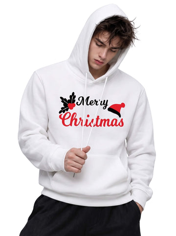 Men white Christmas hoodie with Merry Christmas festive design