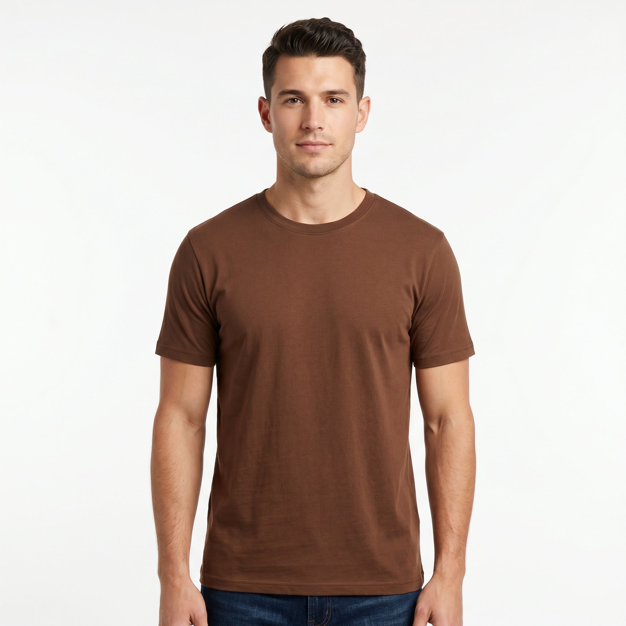 Men's 100% Cotton T-Shirt | Soft Breathable Crew Neck Basic Tee | Everyday Casual Essential Top Brown