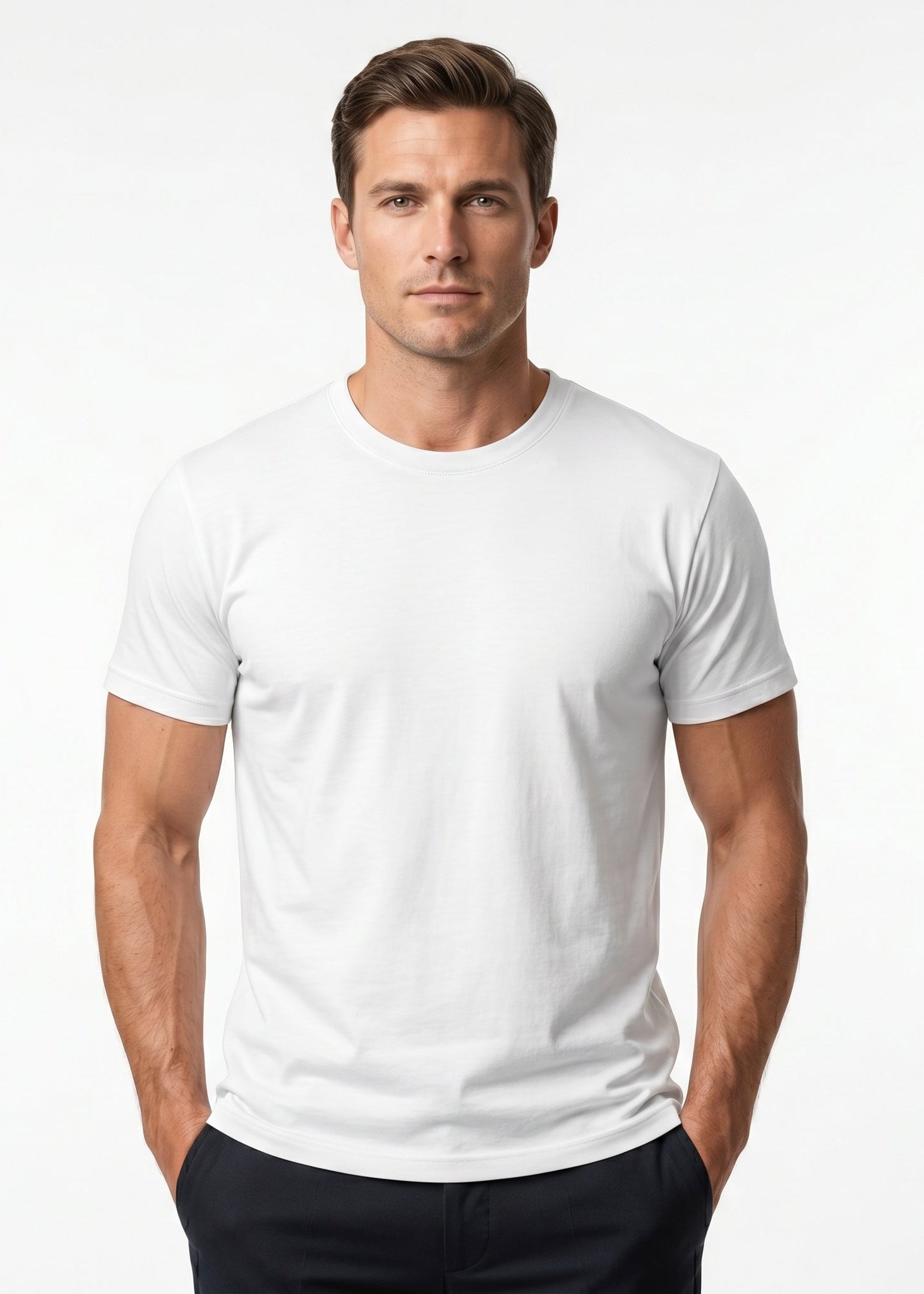 Men's 100% Cotton T-Shirt | Soft Breathable Crew Neck Basic Tee | Everyday Casual Essential Top White