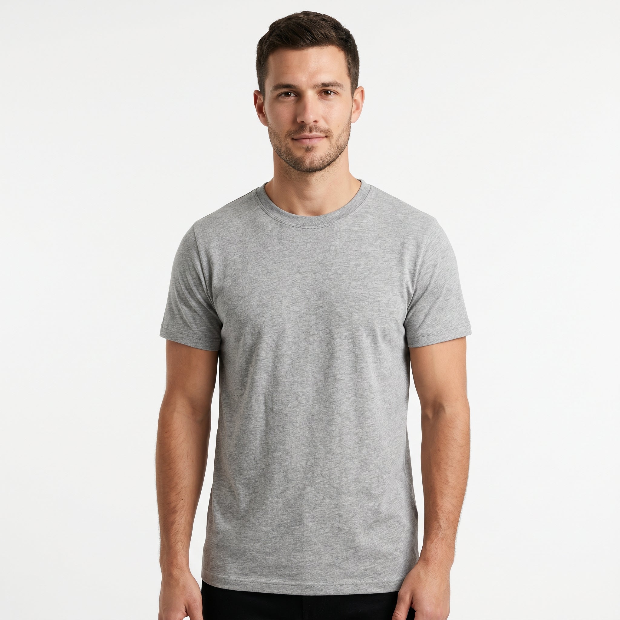 Men's 100% Cotton T-Shirt | Soft Breathable Crew Neck Basic Tee | Everyday Casual Essential Top Heather Grey