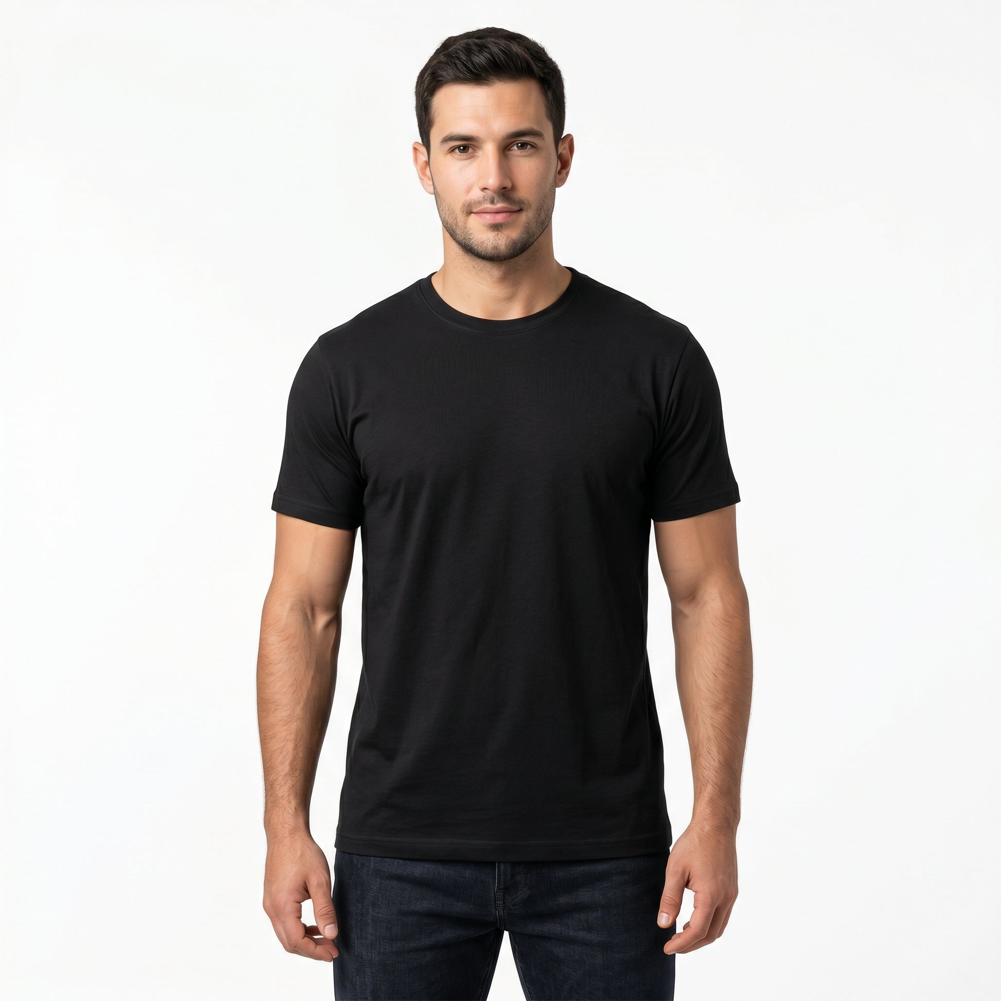 Men's 100% Cotton T-Shirt | Soft Breathable Crew Neck Basic Tee | Everyday Casual Essential Top Black