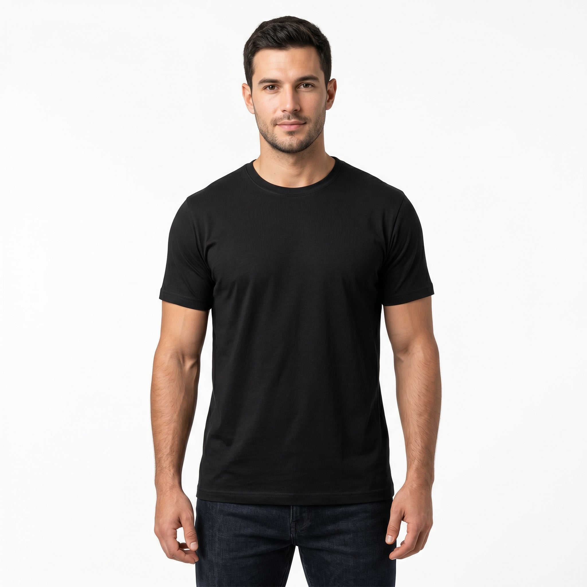Men's 100% Cotton T-Shirt | Soft Breathable Crew Neck Basic Tee | Everyday Casual Essential Top Black