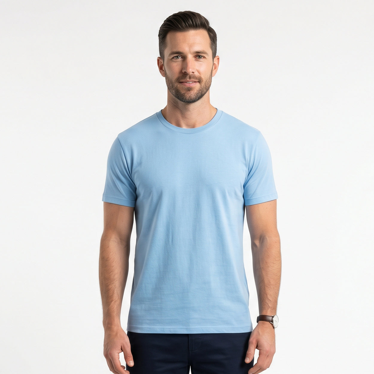 Men's 100% Cotton T-Shirt | Soft Breathable Crew Neck Basic Tee | Everyday Casual Essential Top Sky
