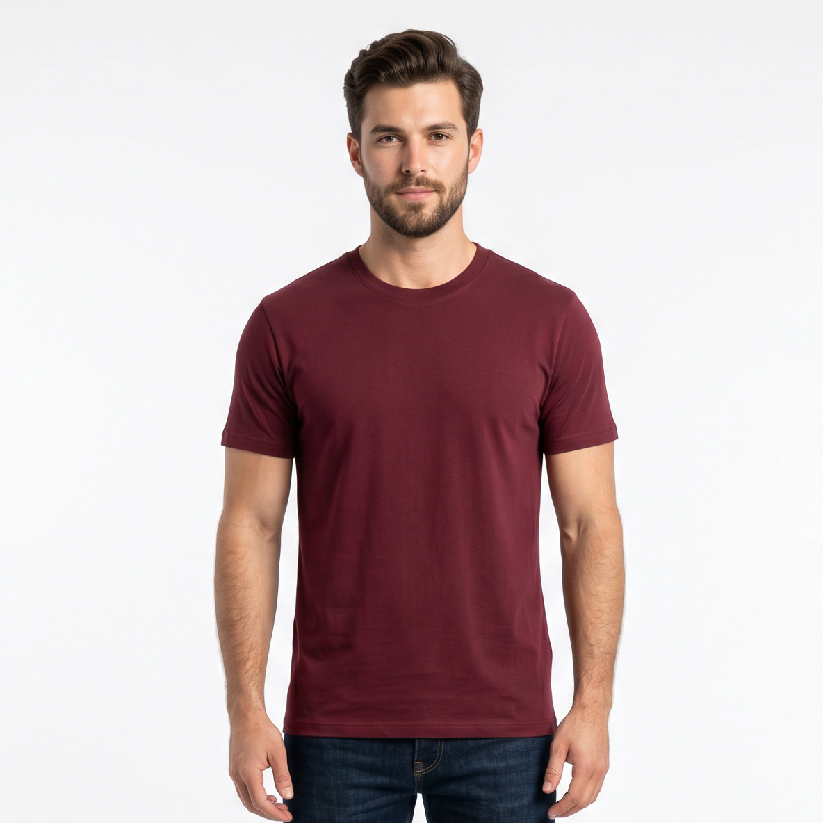 Men's 100% Cotton T-Shirt | Soft Breathable Crew Neck Basic Tee | Everyday Casual Essential Top Burgandy