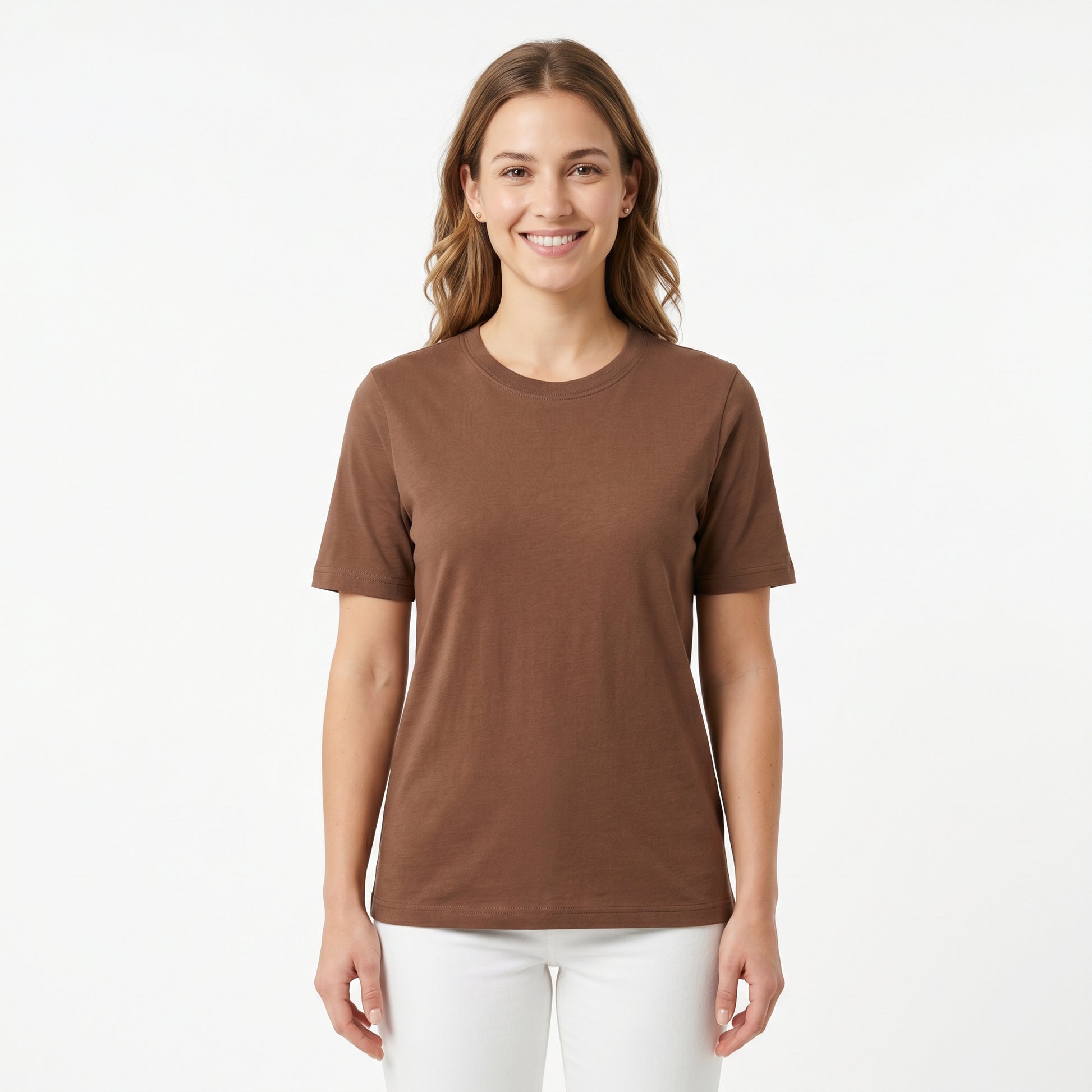Women's 100% Cotton T-Shirt | Soft Breathable Crew Neck Basic Tee | Everyday Casual Essential Top Brown