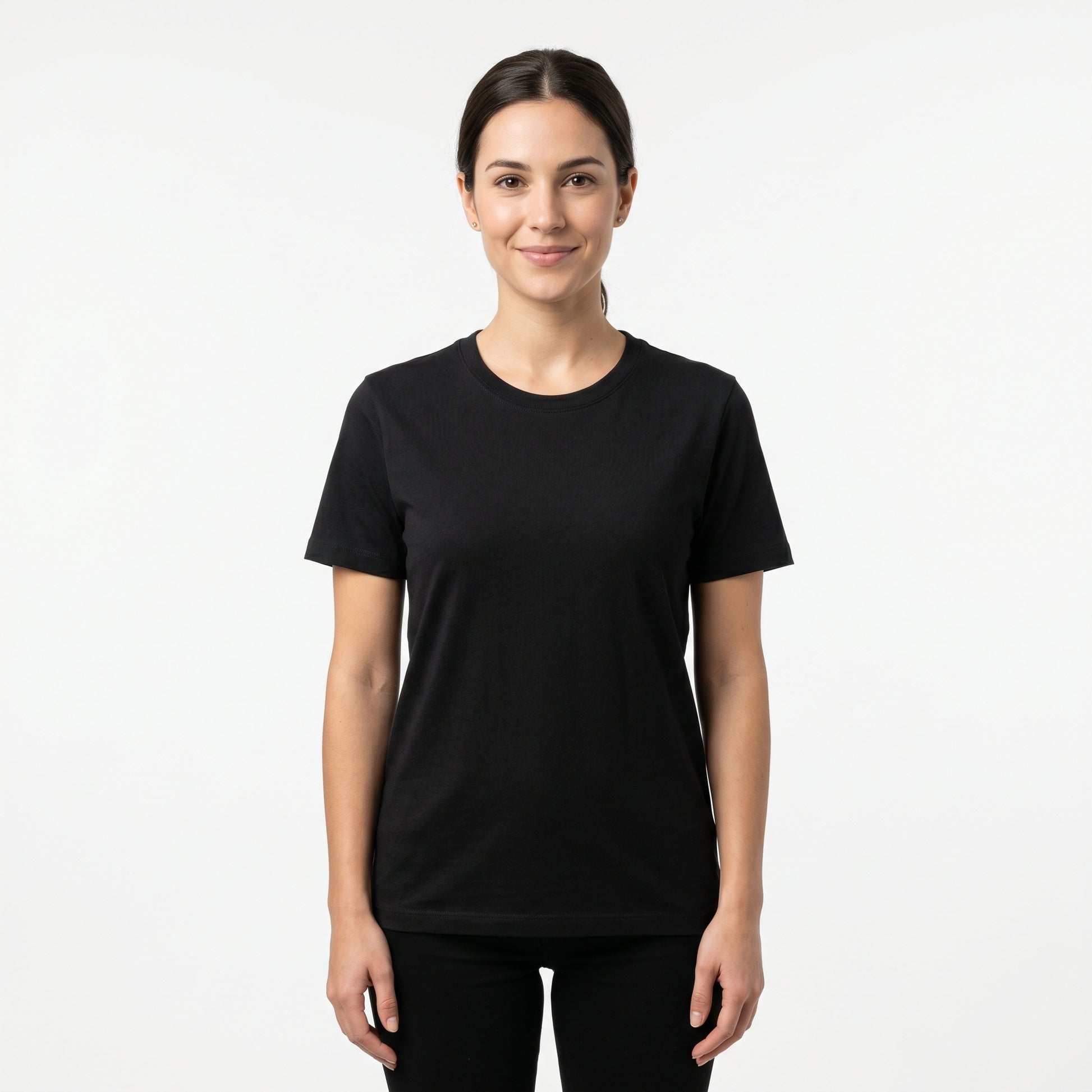 Women's 100% Cotton T-Shirt | Soft Breathable Crew Neck Basic Tee | Everyday Casual Essential Top Black