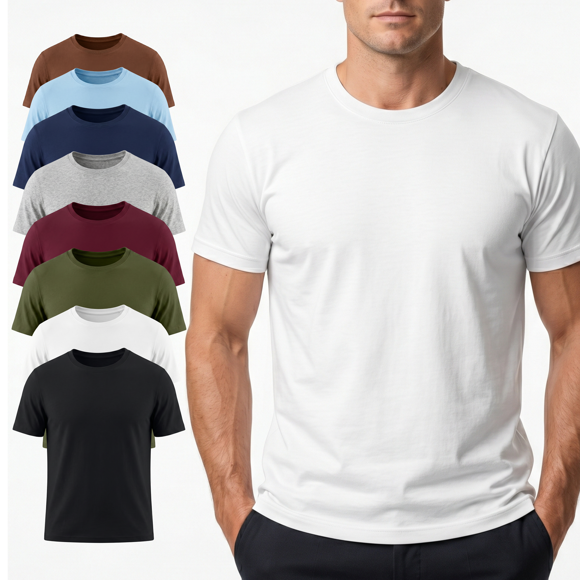 Men's 100% Cotton T-Shirt | Soft Breathable Crew Neck Basic Tee | Everyday Casual Essential Top