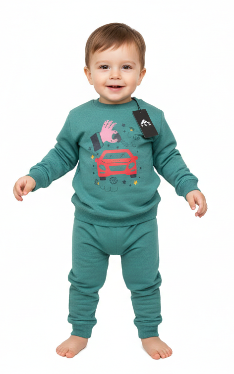 Car Sweat Shirt With jogger For Kid's Green