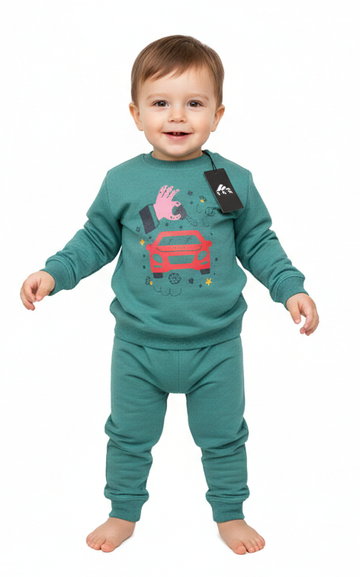 Car Sweat Shirt With jogger For Kid's Green