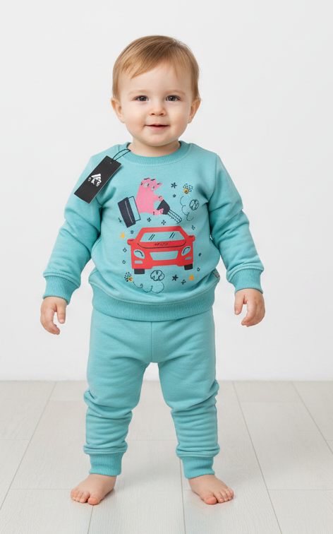 Car Sweat Shirt With jogger For Kid's Green