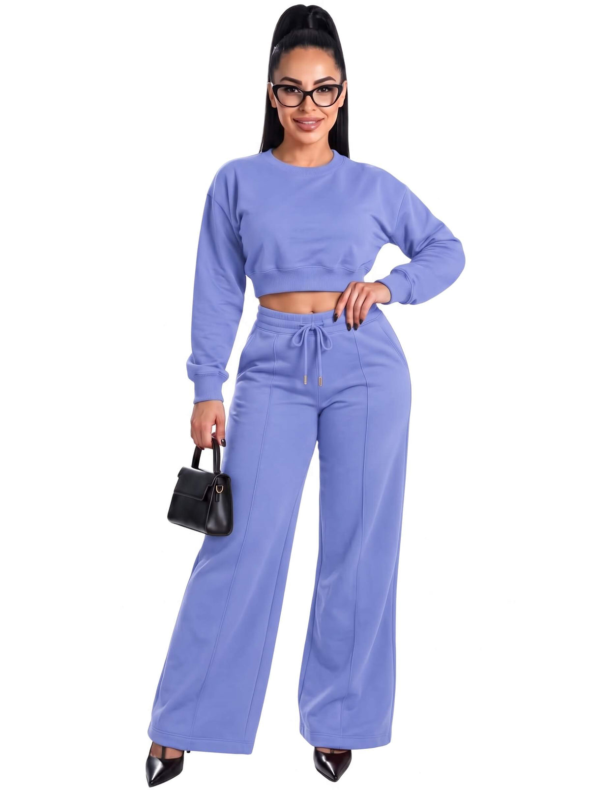 Women cropped sweatshirt and flared trouser tracksuit set
