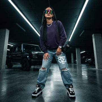 Women's purple crew neck sweatshirt in premium streetwear fashion style | SKM Fashion