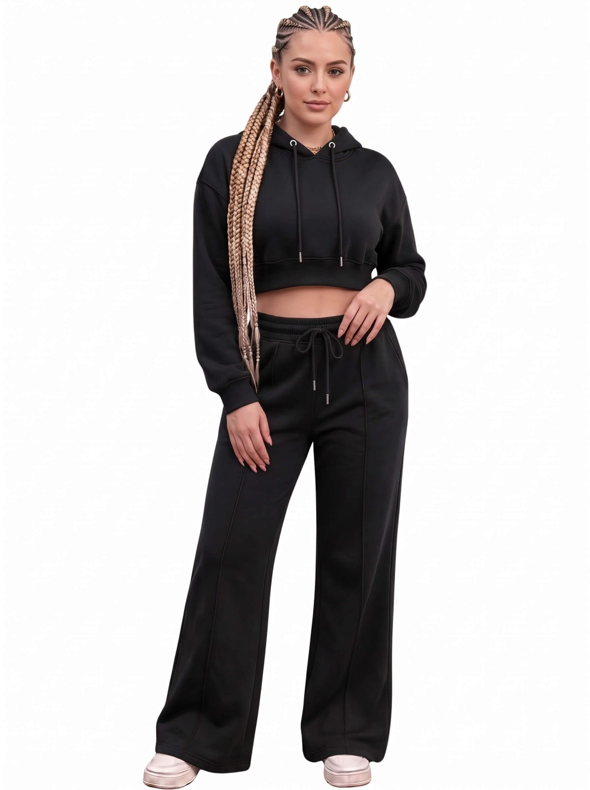 Women Cropped Hoodie Tracksuit | SKM