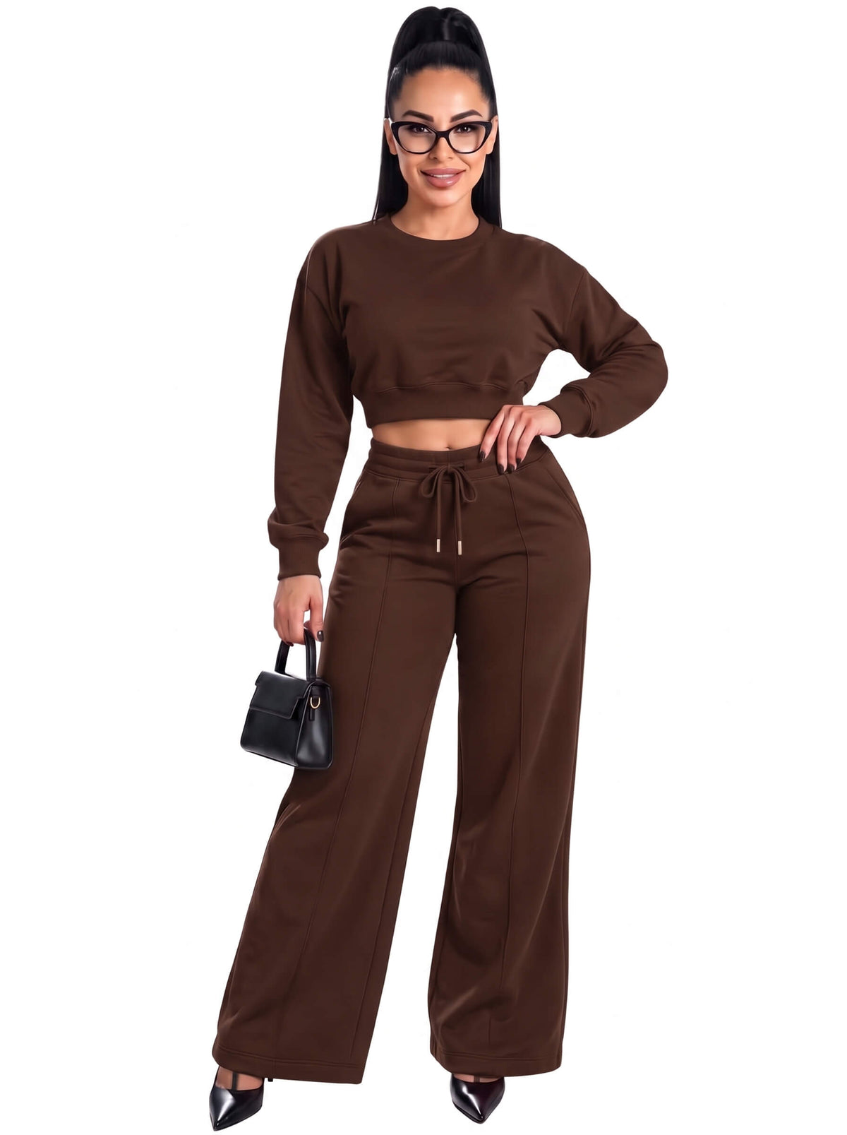 Women Cropped Sweatshirt Flared Tracksuit | SKM
