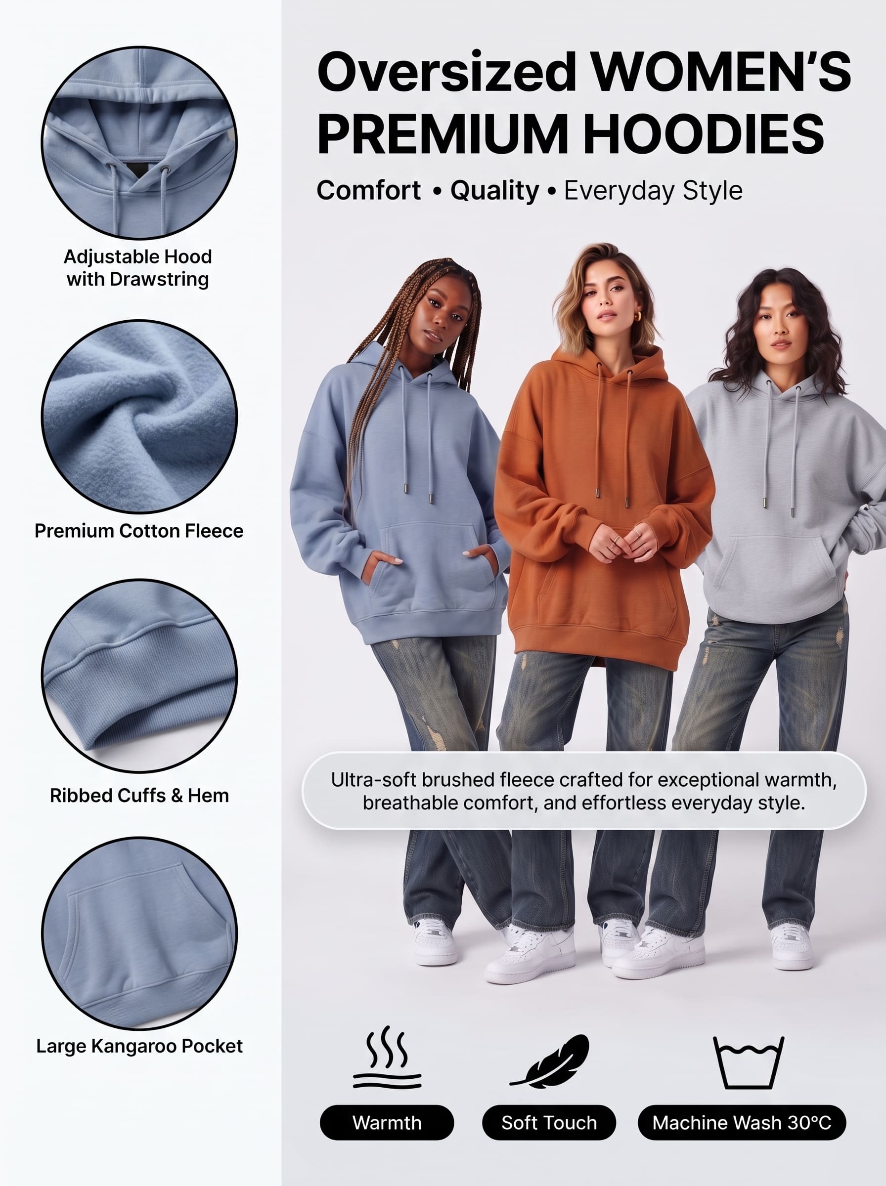 Oversized Women's Hoodie Pack of 3 | SKM