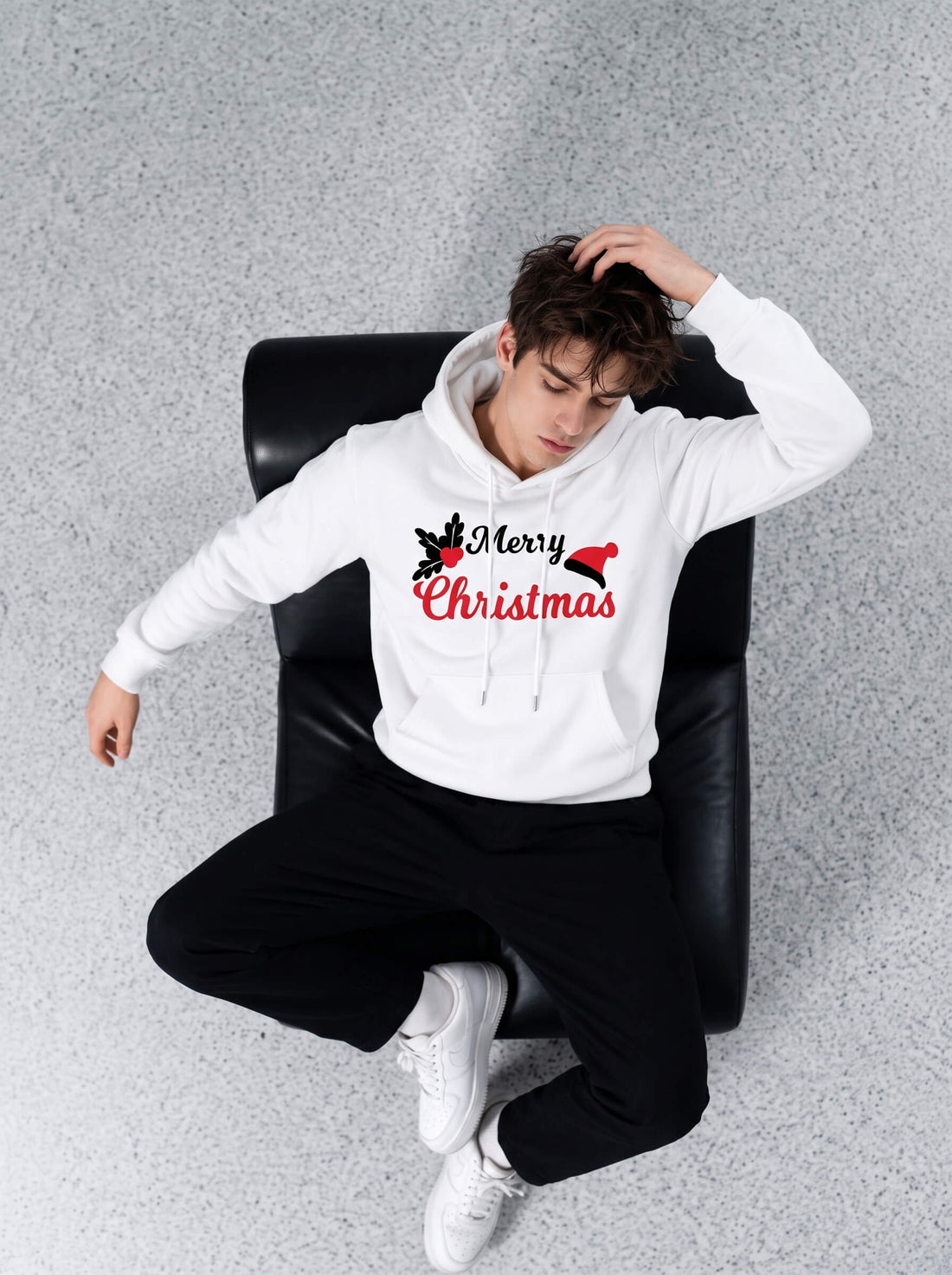 Men white Christmas hoodie with Merry Christmas festive design