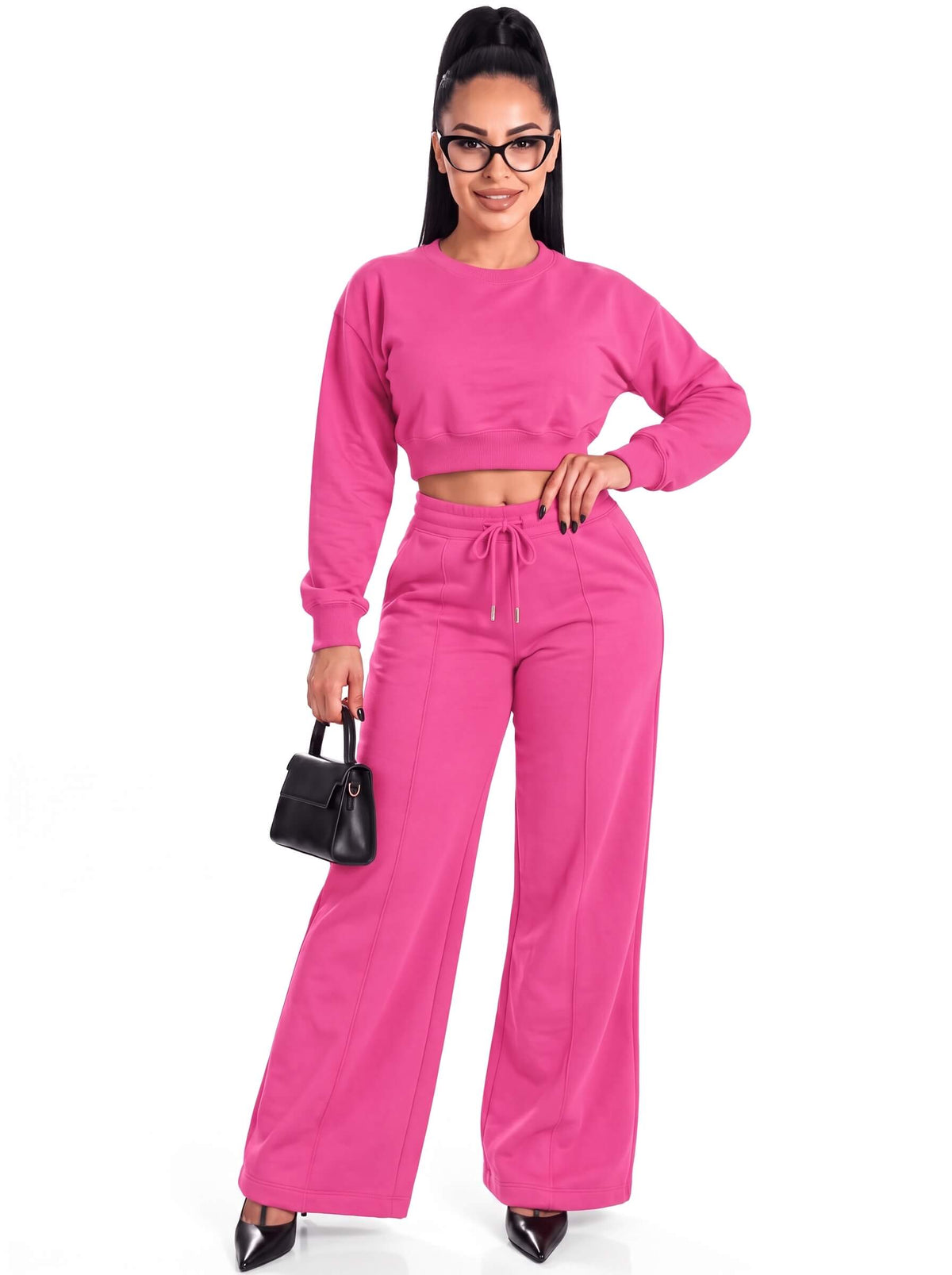 Women Cropped Sweatshirt Flared Tracksuit | SKM