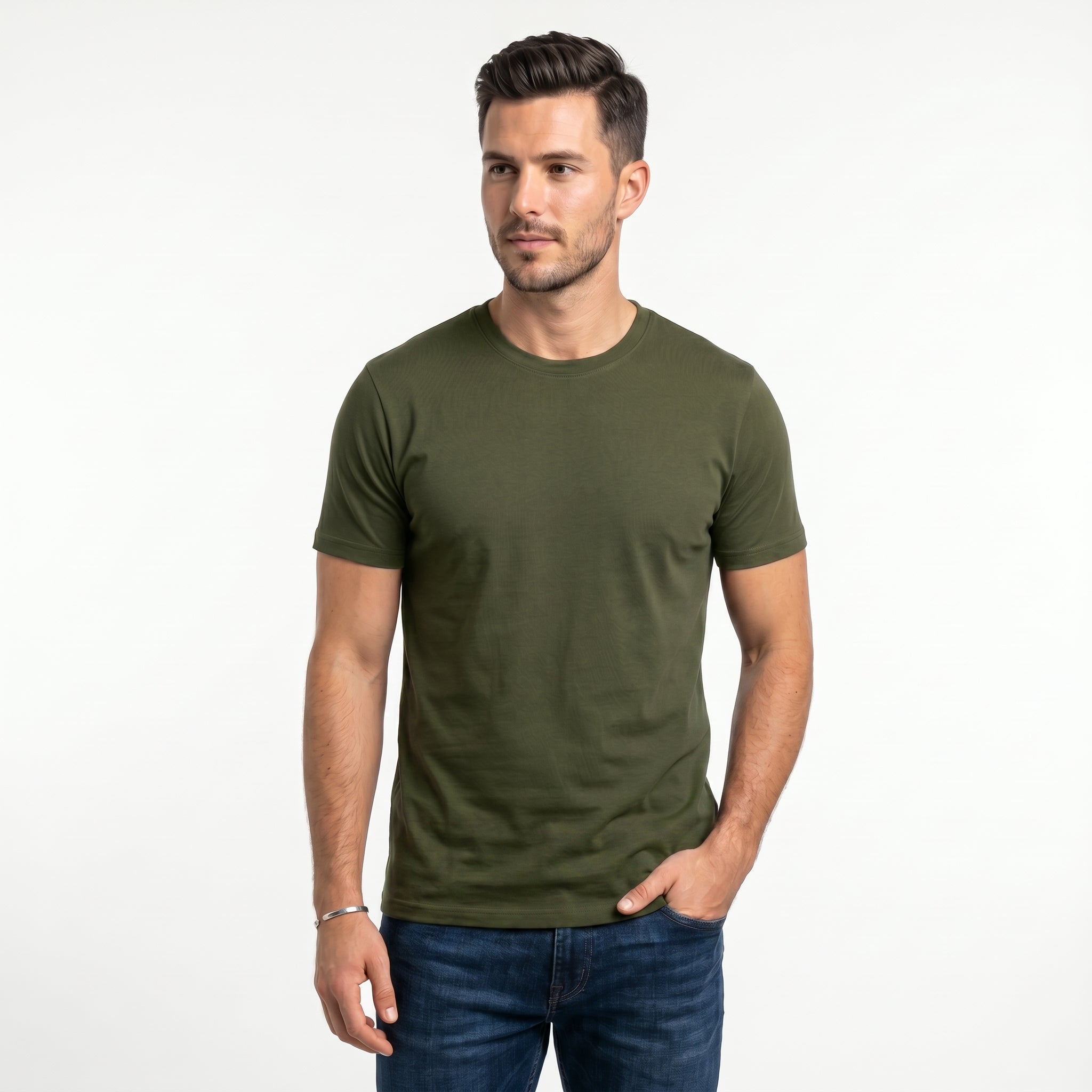 Men's 100% Cotton T-Shirt | Soft Breathable Crew Neck Basic Tee | Everyday Casual Essential Top Olive Green