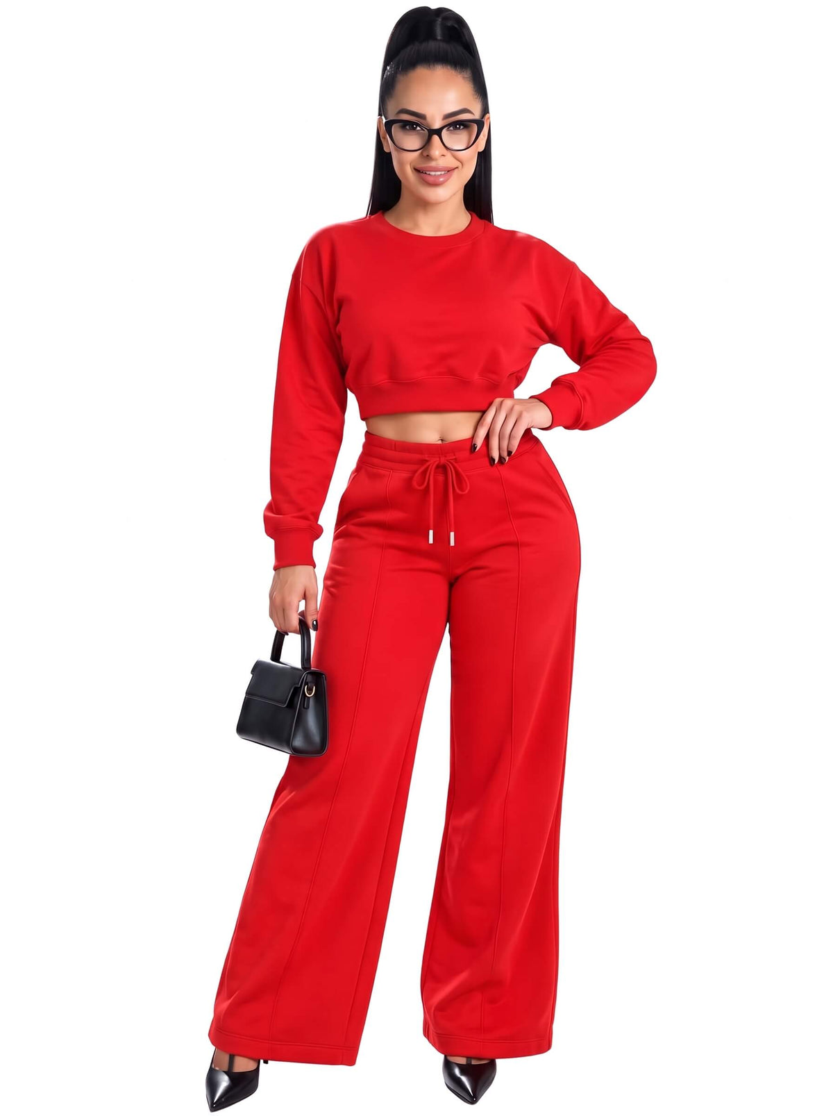 Women Cropped Sweatshirt Flared Tracksuit | SKM