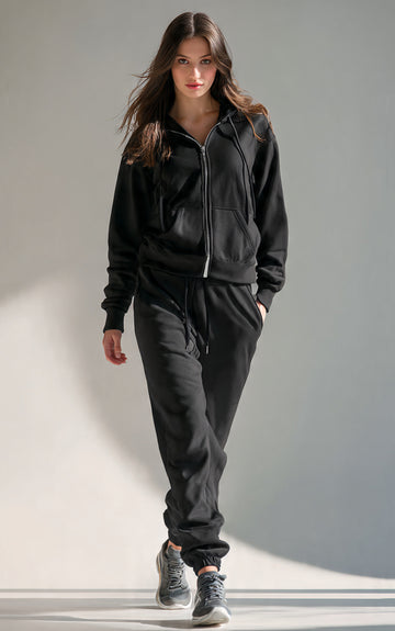 Black Zipper Hoodie Tracksuit Black