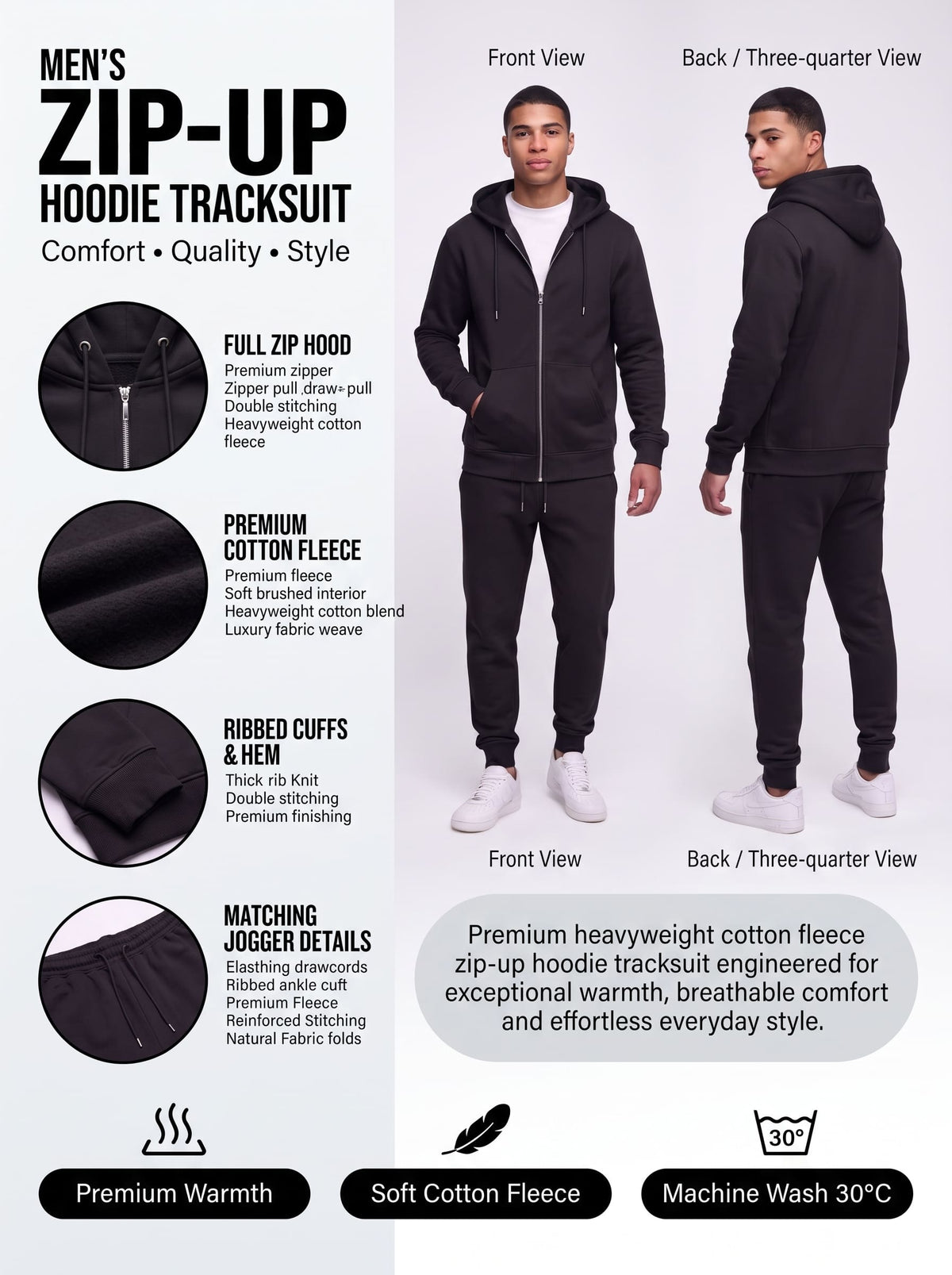 Men Zip Up Hoodie Tracksuit | SKM